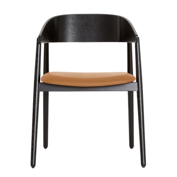 Andersen Stuhl "AC2" aus Eiche schwarz lackiert mit cognac Ledersitz