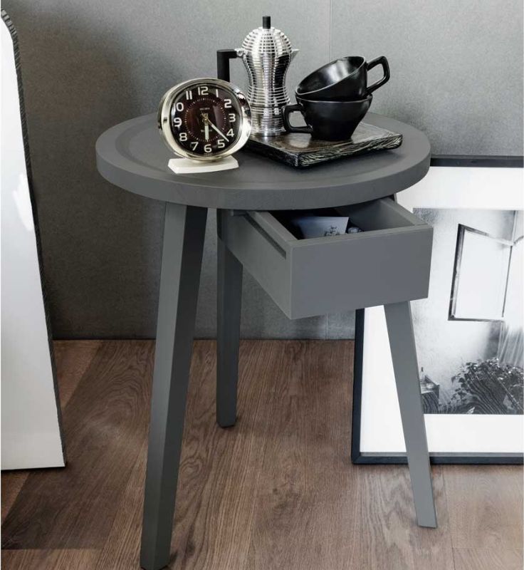 Designer Beistelltisch grau mit Schublade | milanari.com