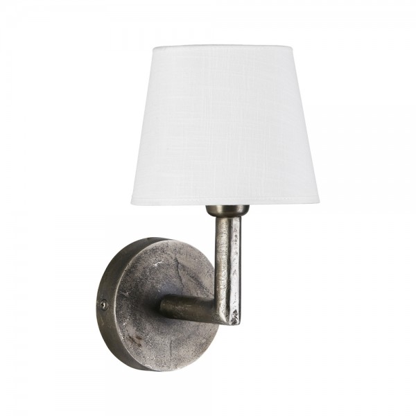 Wandlampe "Columubus" mit silberfarbenem Metall und weißem Schirm