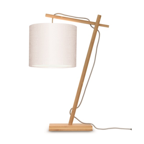 Bambuslampe "Asher" mit Leinen-Lampenschirm