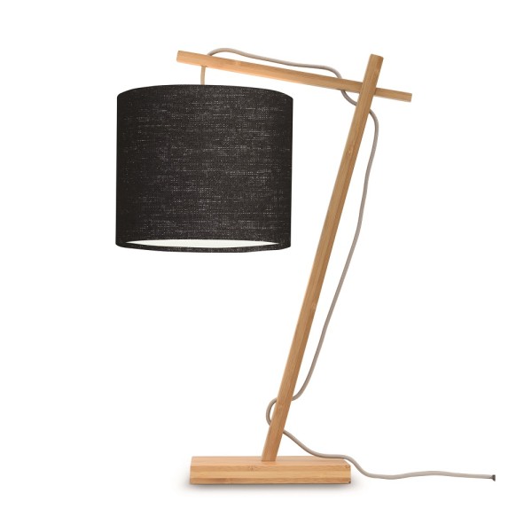 Schwarze Tischlampe "Asher" mit Bambus und Leinen