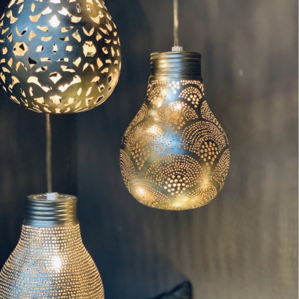 orientalische Lampe"Pear" im Glühbirnen-Design in Silber