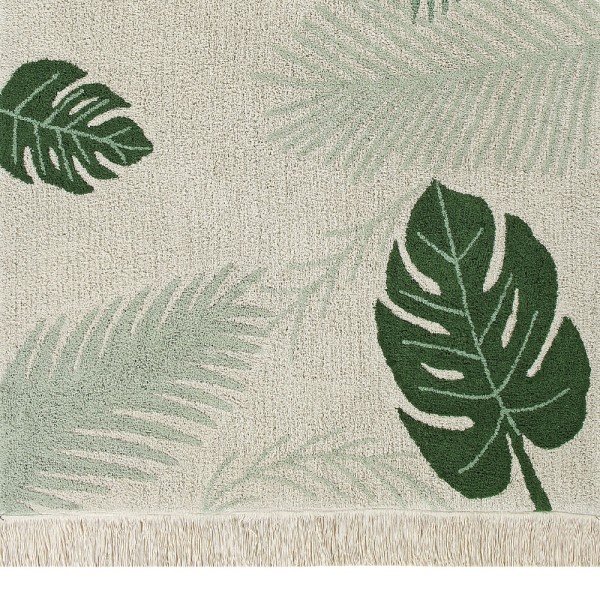 waschbarer Baumwollteppich "Tropical" in beige-grün